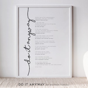 Do It Anyway Printable, Mother Teresa Print, Do It Anyway Digital Download, Printable Wall Art, Mother Teresa Quote, Christian Wall Art /01