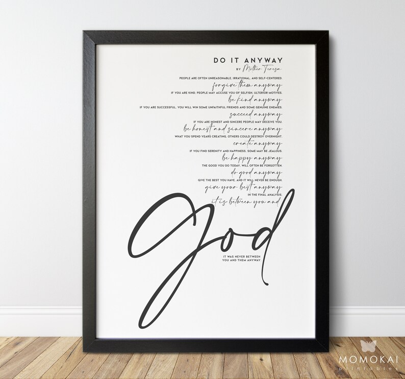 Mother Teresa Poster Do It Anyway /01 Etsy