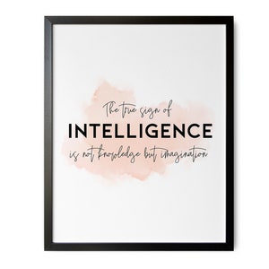 Intelligence Success Quote, Blue Watercolor Print, Success Quotes, Inspirational Workplace Wall Art, Modern Office Decor, Home Office /01