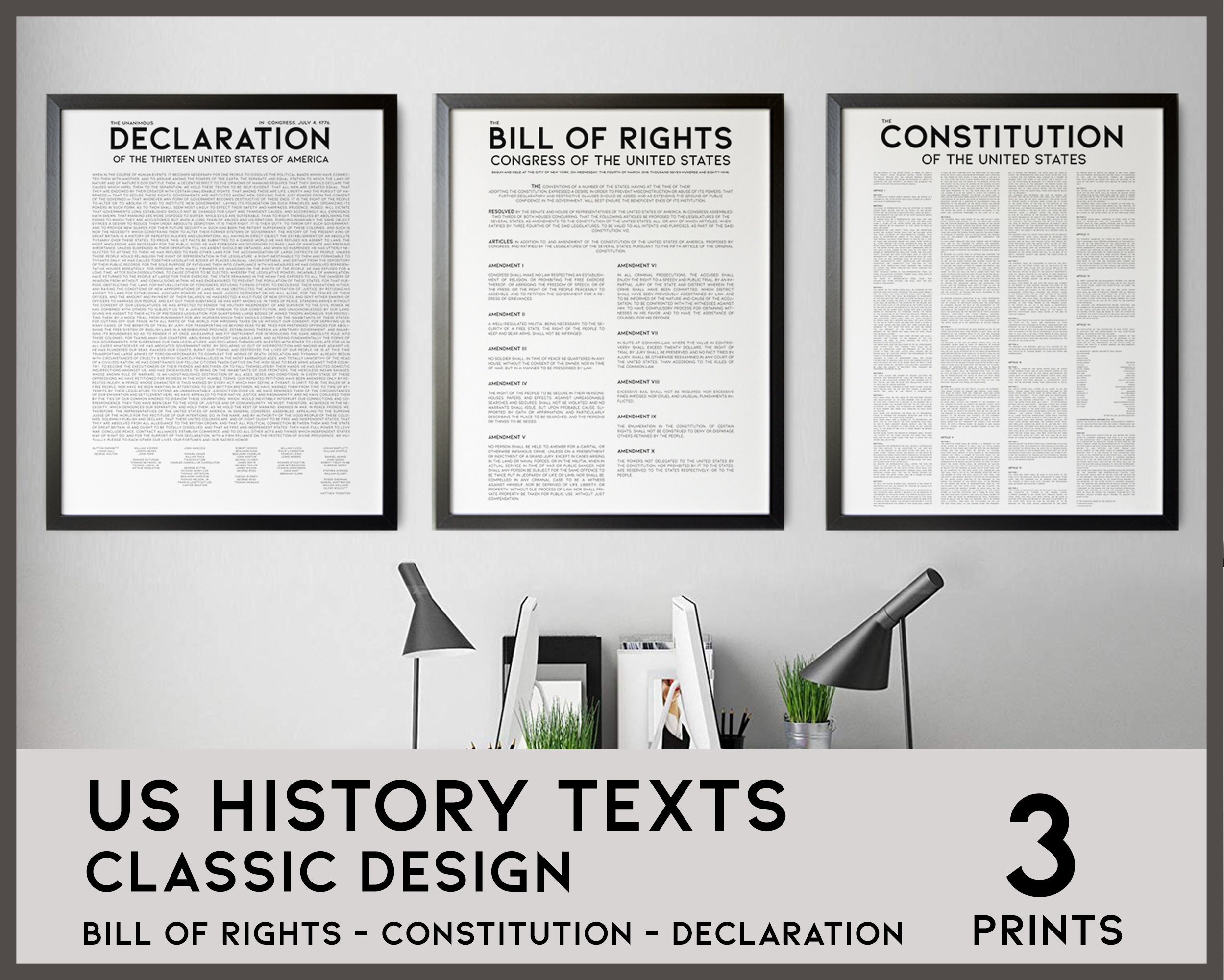 Patriotic Wall Art Set, Declaration, Constitution & Bill of Rights ...
