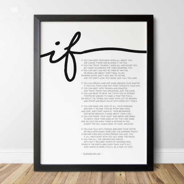 If poem print by Rudyard Kipling, If printable poster minimalist font quote, If Kipling home office inspirational literature wall art /01