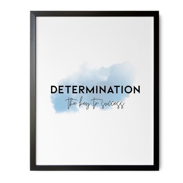 Determination Definition, Blue Watercolor Print, Modern Office Decor, Success Quotes, Inspirational Workplace Art, Office Definitions /01