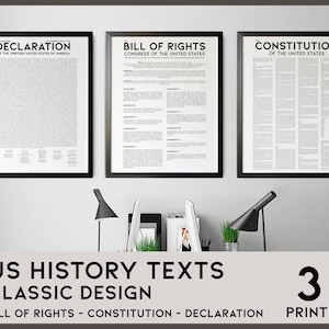 The Constitution Declaration of Independence Bill of Rights, USA Patriotic Wall Decor, Set of 3 Prints Digital Download /01