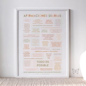 Afirmaciones diarias en español, arte pared positivo, arte imprimible, afirmaciones positivas, autoestima, decoración oficina y hogar