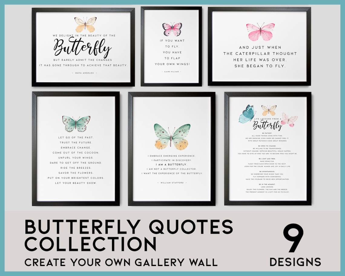 Butterfly Printable Quotes – Motivational Wall Art Set for Change ...
