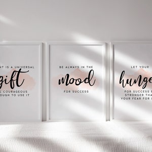 Home office set of 3, quotes on success, office print, inspirational sayings, office wall art /01