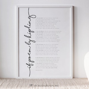 If Kipling Poem, Printable Wall Art, Motivational Print, If poem by Rudyard Kipling, Gift for Graduate, Son Gift, Minimalist Typography /01