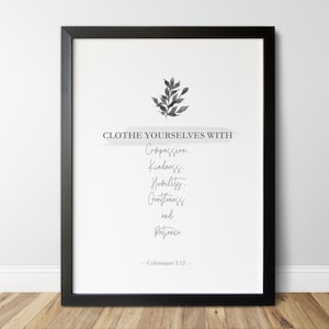Colossians 3:12 Verse, Clothe Yourselves Print, Bible Verse Printable Wall Art, Modern Verse Print, Scripture Wall Art, Christian Decor /01