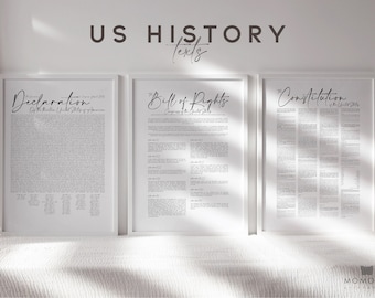 United States Constitution Bill of Rights Declaration of Independence set of 3 prints, USA Patriotic Military printable Wall Art Decor /01