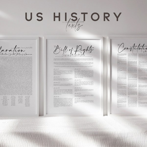 United States Constitution Bill of Rights Declaration of Independence set of 3 prints, USA Patriotic Military printable Wall Art Decor /01