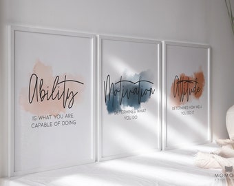 Work Mindset Printable Set of 3, Confidence Motivation Office Wall Art for Women