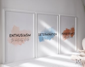 Motivational Watercolor Quotes for Women, Set of 3 Office Wall Art, Positive Mindset Download