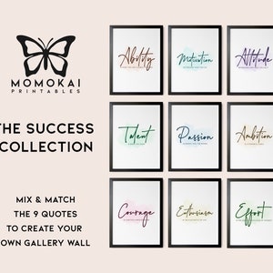 Motivational workplace wall art, Set of 9 success quotes, colorful office prints, ability motivation attitude quotes, home office prints /01