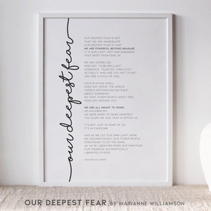 Our Deepest Fear Printable, Marianne Williamson Poem, Printable Wall Art, Child of God Print, Minimalist Typography, Our Deepest Fear /01