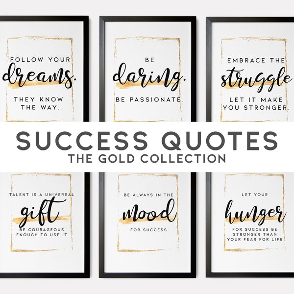 Office Inspirational Prints, Motivational Set of 6 Printable, Gold Office Décor, Modern Workplace Wall Art, Work Definition Prints /01