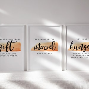 Office Set of 3 Prints, Motivational Wall Art, Entrepreneur Quotes, Gift Mood Hunger Prints /01