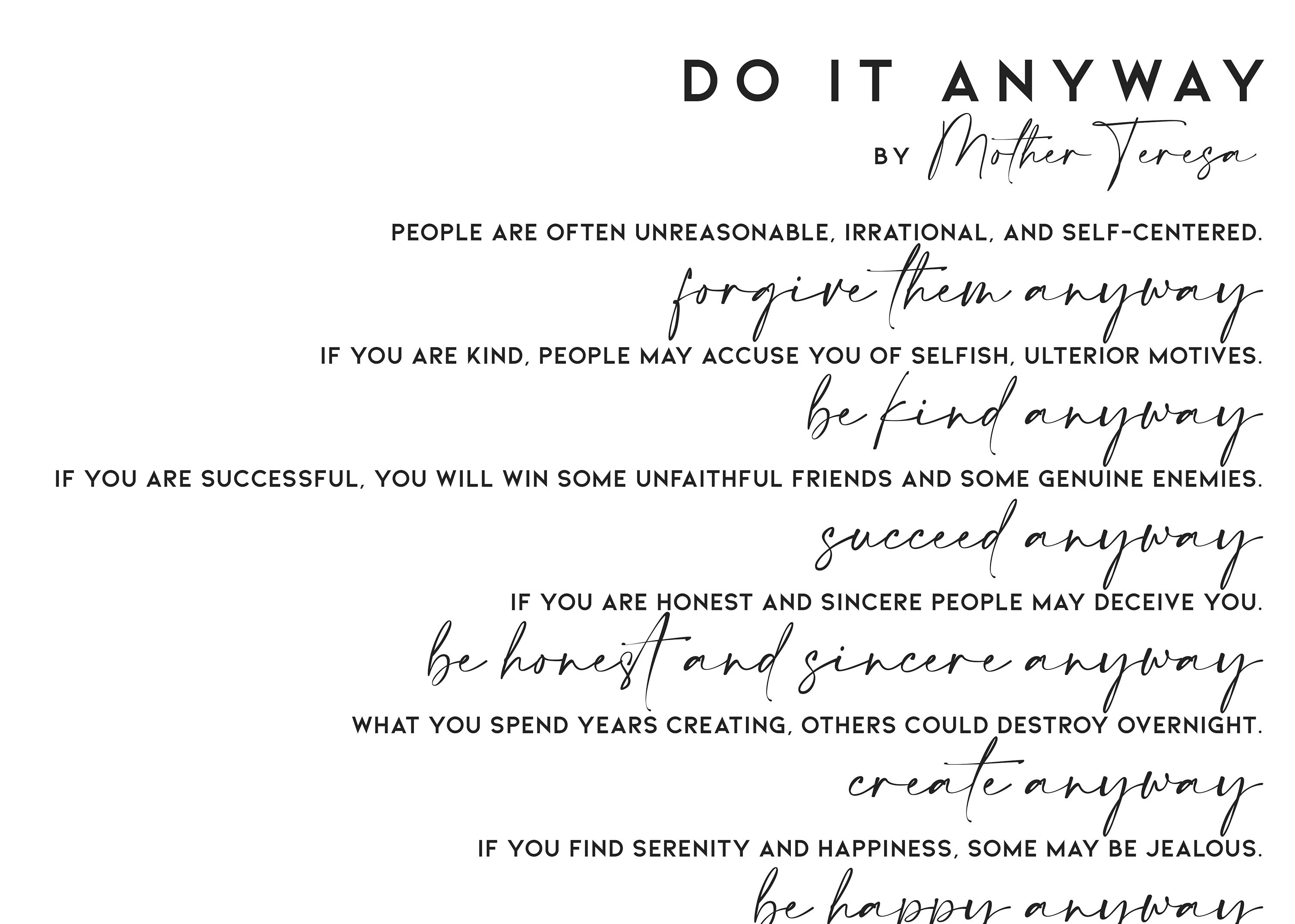 Mother Teresa Poster Do It Anyway /01 - Etsy