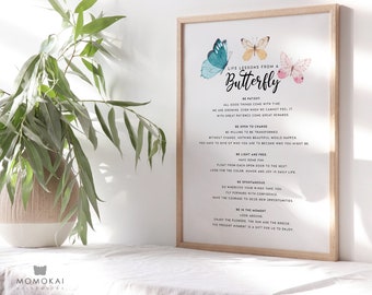 Citation imprimable de leçons de vie, art mural inspirant, téléchargement affiche de motivation papillon