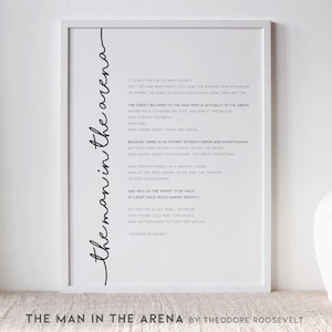 The Man in the Arena, Printable Wall Art, Theodore Roosevelt Speech, Minimalist Font Man in the Arena Print, Room Decor, Office Wall Art /01