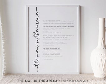 Theodore Roosevelt Man in the Arena Print | Motivational Patriotic Quote Art