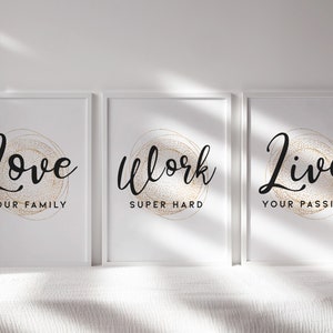 Woman Office Stylish Wall Art, Office Set of 3, Success Quotes, Love Work Live, Home Office Prints /01