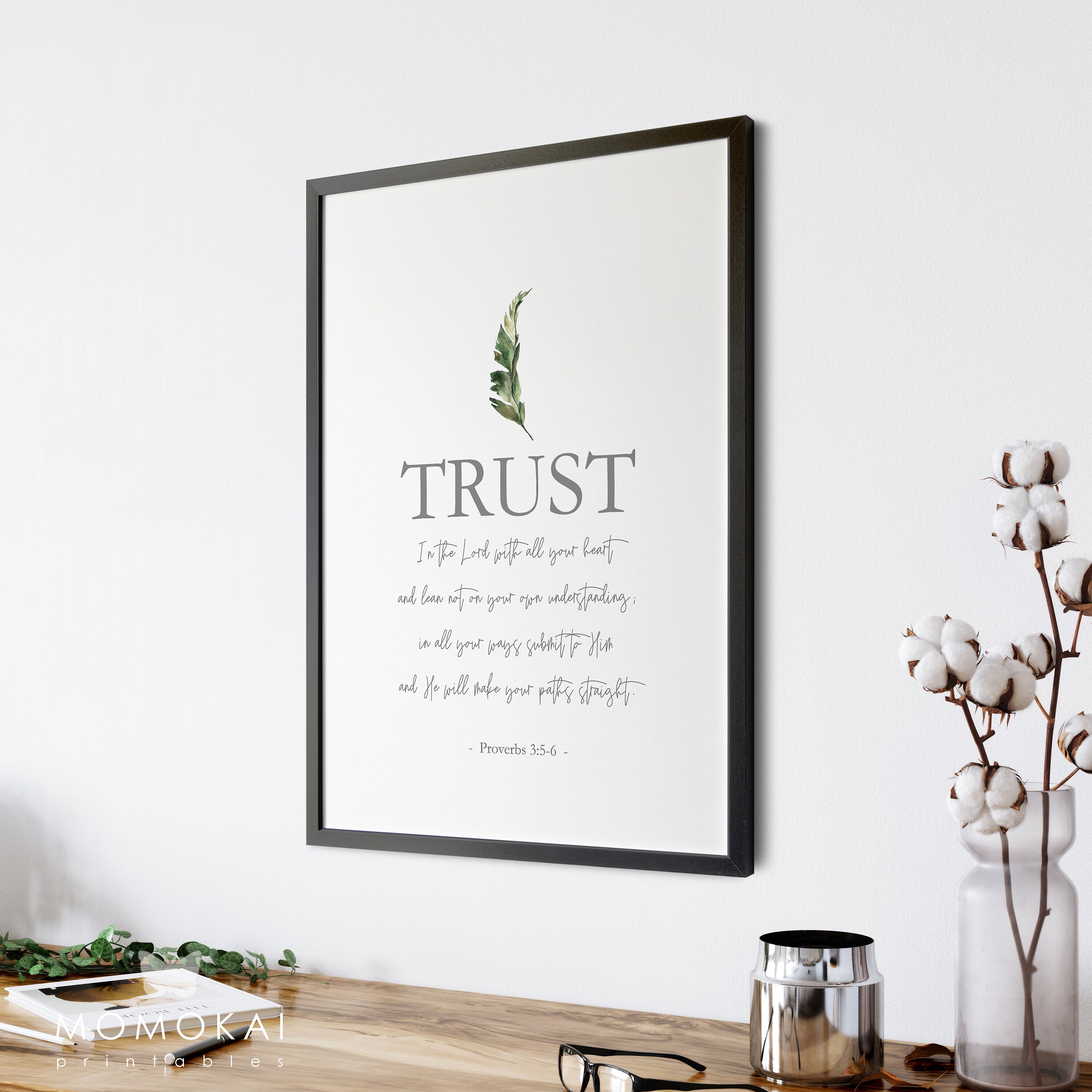 Proverbs 3:5-6 Verse, Trust in Lord Print, Bible Verse Printable, Green ...