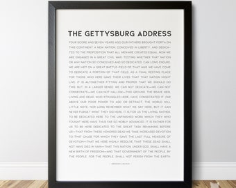 The Gettysburg Address print, Gettysburg Address patriotic Abraham Lincoln, US History Presidents teaching, Gettysburg sign home decor/01