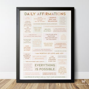 Daily Affirmations printable poster, Encouragement mantras wall art, Gratitude reminder print, Home office decor, Bathroom mirror print /01