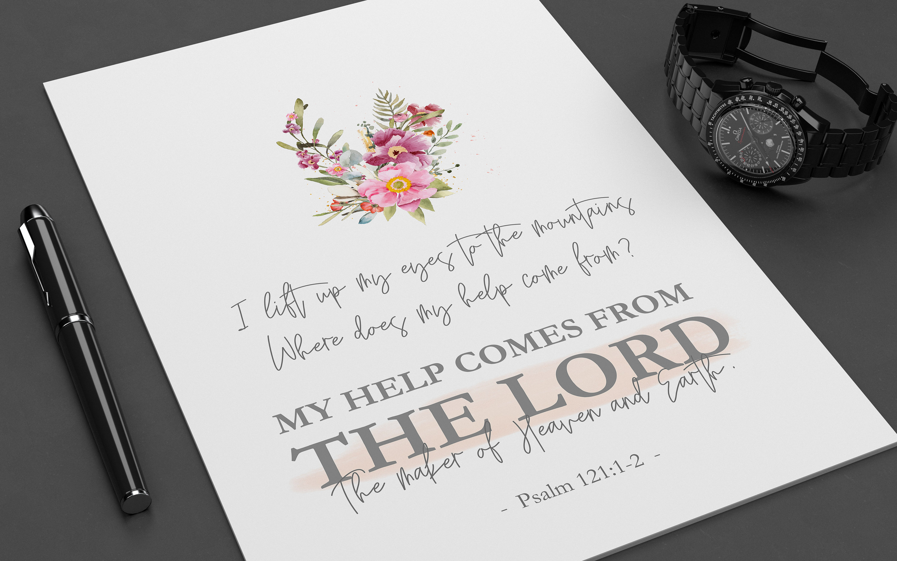 Meine Hilfe Kommt Vom Herrn Psalm 121:1-2 Meine Hilfe kommt vom Herrn Rosa Florale | Etsy