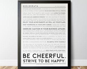 Desiderata printable, Desiderata print, Desiderata wall art, Max Ehrmann, Meaningful quotes for home and office, Minimalist typography /01