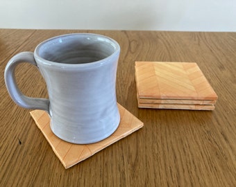Cute Orange Coasters: Herringbone design, water resistant ceramic coasters, great gift for someone who already has everything