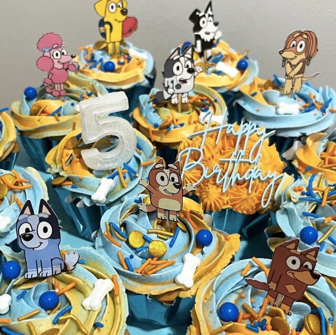 Bluey Inspired Cupcake Toppers X12 X24, Handmade Birthday Party Baby ...