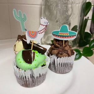 Custom Mexican Fiesta Cupcake Toppers x 12, Handmade Personalised Birthday Party Baby Toddler Child Kids Adult Theme Supplies Decorations