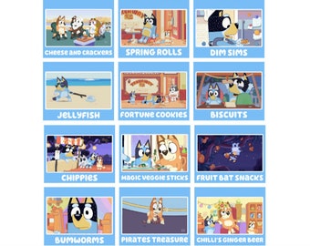 Bluey Food/Activity Tent Cards, Customisable Birthday Party Display Snack Buffet Baby Toddler Child Kids Theme Supplies Decorations