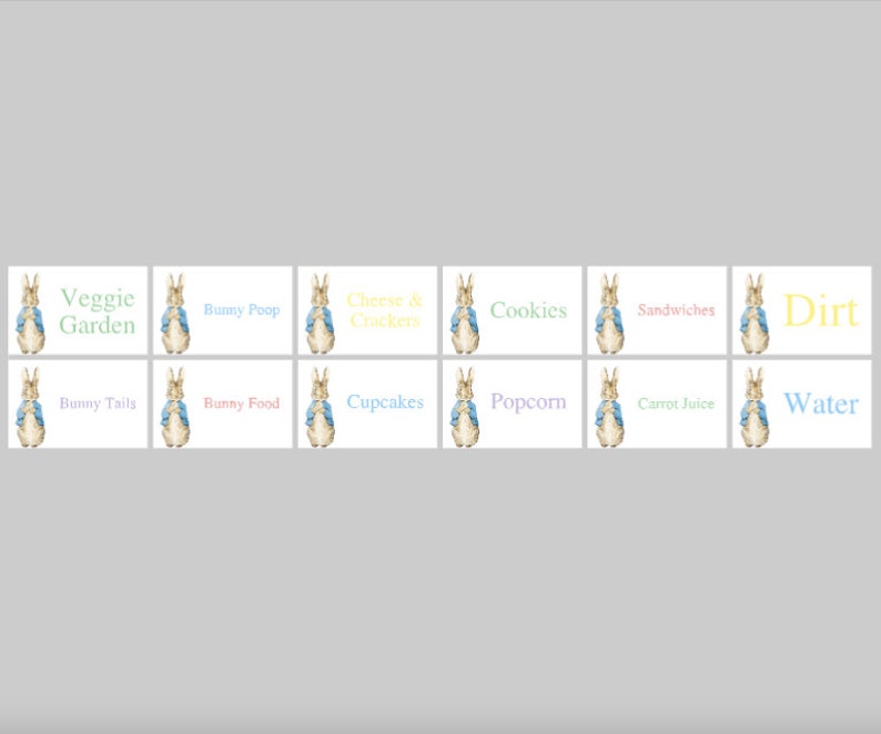 Peter Rabbit Name Labels Peter Rabbit Inspired Food Tent Cards, Birthday Party Baby Shower ...