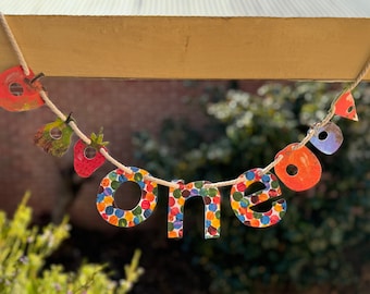 Very Hungry Caterpillar Inspired ONE Highchair Banner, 1st First Birthday Party Cake Smash Baby Toddler Child Kid Theme Supplies Decoration
