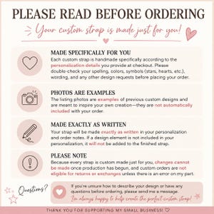 Please provide a detailed description of the design of your custom strap and wristlet.  This is your creation that I am helping bring to life!  Examples of previously made straps can be seen on this listing, but your instructions will be what is created.