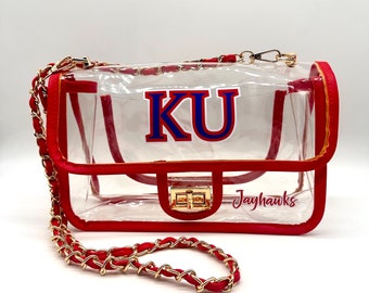 KU Long Shoulder purse or Crossbody Clear Purse. Stadium approved.