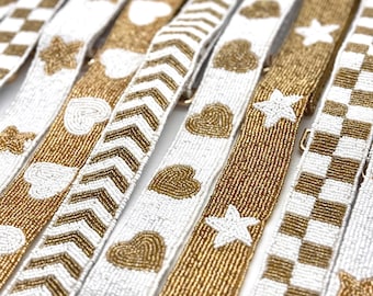 Beaded Purse Strap Clear Stadium Bag Gold White Game Day Strap Adjustable Crossbody Bag Strap Handmade Replacement Purse Strap Camera Strap