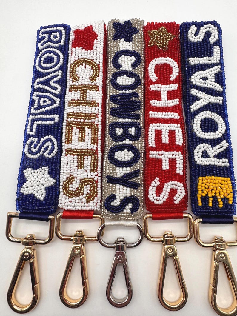Five different custom wristlests/keychains.  Silver and gold hardware are options for these custom wristlets.