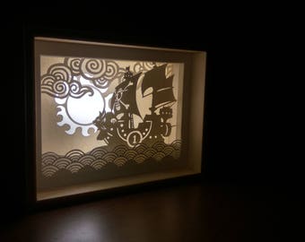One Piece Papercut Night light, Pirate anime aventure themed lightbox, Thousand Sunny Papercraft room decor