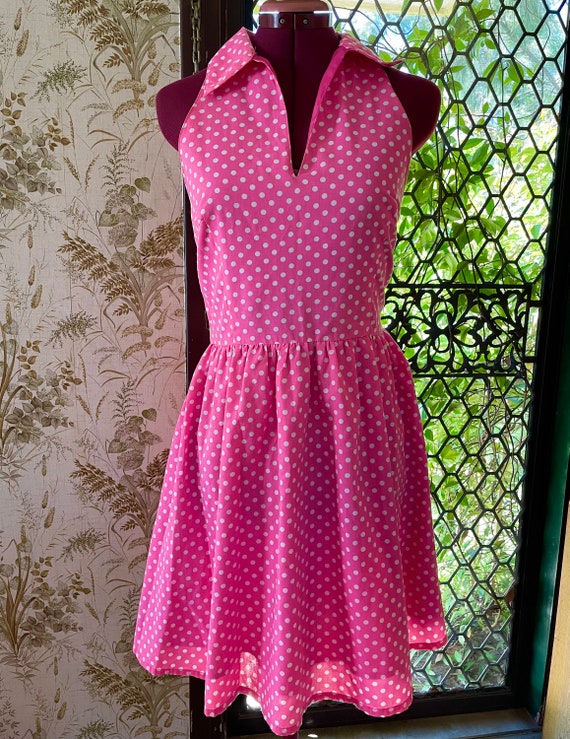 Bubblegum pink and white polka dot halter-neck dr… - image 1