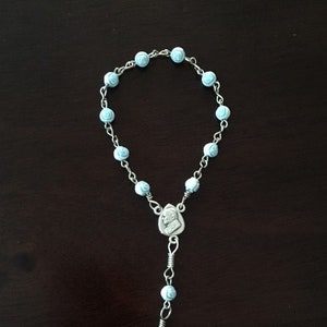 Handmade Single Decade Rosary - Blue/White Roses