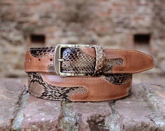 talian belt in genuine python and hand-brushed italian calfskin - From the very heart of Italy - Made in Tuscany