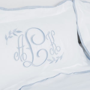 Embroidery Monogram scalloped lumbar pillow
