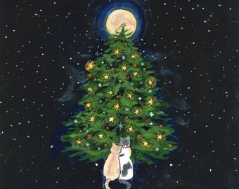Cat Christmas - Tarjeta de Navidad - postal / tarjeta doblada