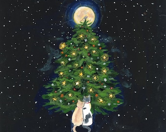 Chat Noël - Carte de Noël - carte postale (avec ou sans enveloppe) / carte pliée (avec enveloppe)