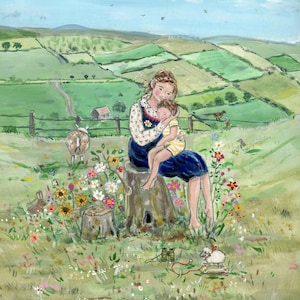 On mother's lap - postcard / art poster (A4 size) - NEW