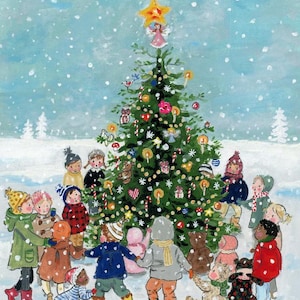 Kerstkindjes - kerstkaart - ansichtkaart / kleine of grote gevouwen kaart / Art Poster A4