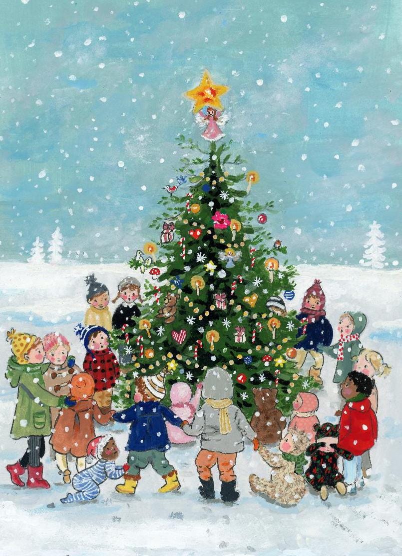 Biglietto Di Natale Con Paesaggio Invernale Illustrazione Vettoriale